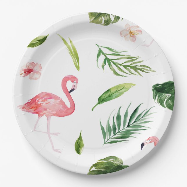 Tropical Flamingo Paper Plate (Front)