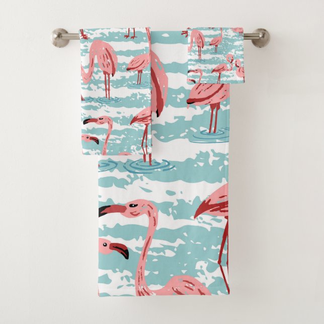 Tropical Flamingo Paradise Bath Towel Set (Insitu)