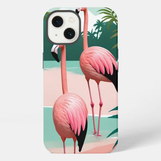 Tropical Flamingo Paradise iPhone Case (Back)