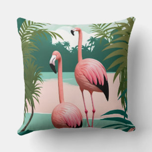Tropical Flamingo Paradise Throw Pillow