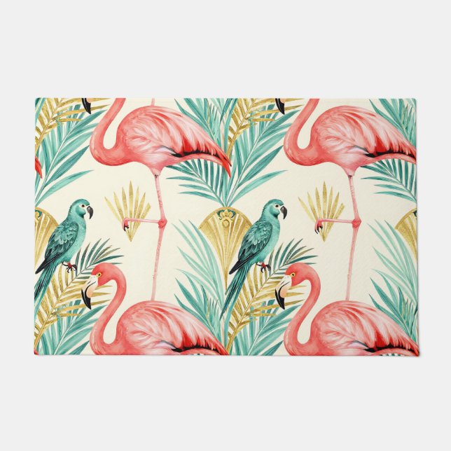 Tropical Flamingo Parrot Jungle Doormat (Front)