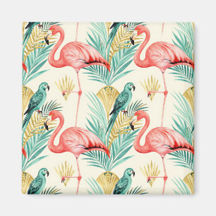 Tropical Flamingo Parrot Jungle Magnet