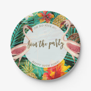 tropical flamingo party bbq plate with text