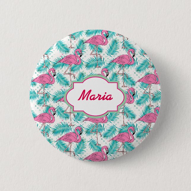 Tropical Flamingo Pattern. 2 Inch Round Button (Front)