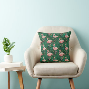 Tropical Flamingo Pattern Throw Pillow