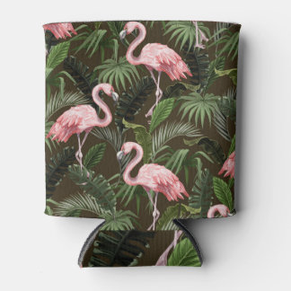 Tropical Flamingo Pattern: Vintage Leaves Can Cooler