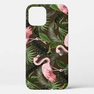 Tropical Flamingo Pattern: Vintage Leaves iPhone 12 Case