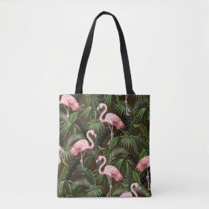 Tropical Flamingo Pattern: Vintage Leaves Tote Bag