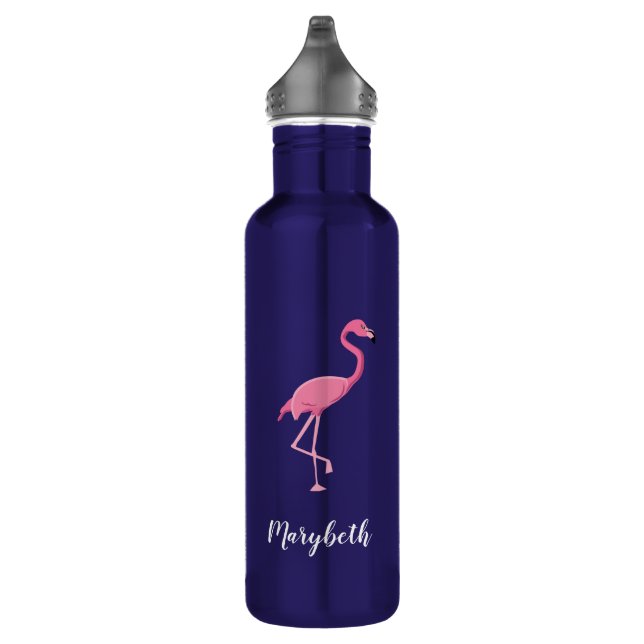 "Tropical Flamingo" Personalized Matte Blue 710 Ml Water Bottle (Right)