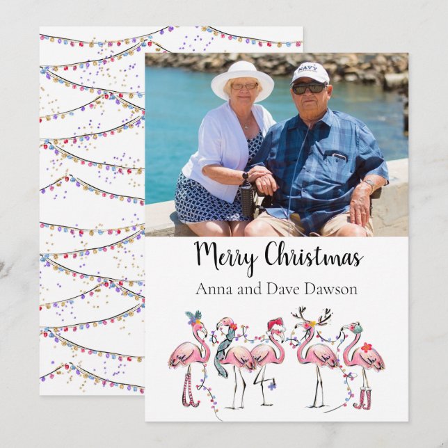 Tropical Flamingo Photo Christmas Card (Front/Back)