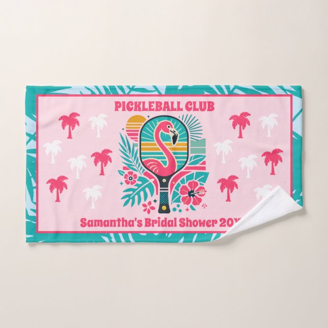 Tropical Flamingo Pickleball Club Bridal Shower Hand Towel (Hand Towel)