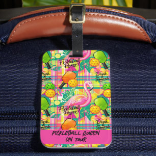 Tropical Flamingo Pickleball  Luggage Tag