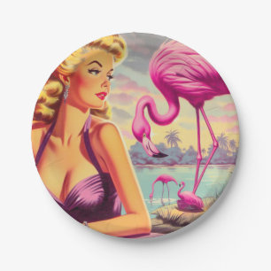 Tropical Flamingo Pin-up Paper Plate
