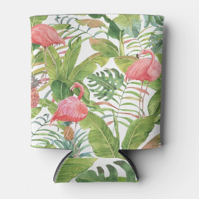 Tropical Flamingo Pineapple: Hand-Drawn Pattern Can Cooler (Front)