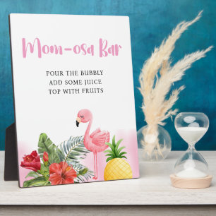 Tropical Flamingo Pink Mom-osa Bar Baby Shower Plaque