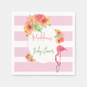Tropical Flamingo Pink Stripe Baby Shower Napkin