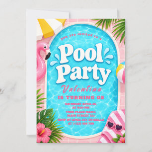 Tropical Flamingo Pool Birthday Invite for Girls