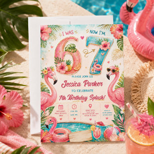 Tropical Flamingo Pool Party 7th Birthday Splash Invitation
