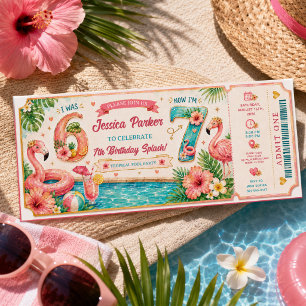 Tropical Flamingo Pool Party 7th Birthday Splash Invitation