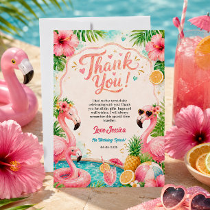 Tropical Flamingo Pool Party 7th Birthday Splash Thank You Card