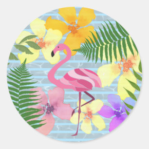 Tropical Flamingo Pool Party Favour Classic Round Sticker