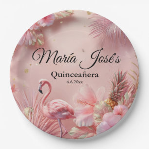 Tropical Flamingo Quinceañera, custom Paper Plate