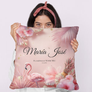 Tropical Flamingo Quinceañera, custom Throw Pillow