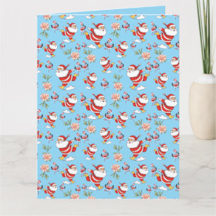 Tropical Flamingo Santa Christmas Pattern Card