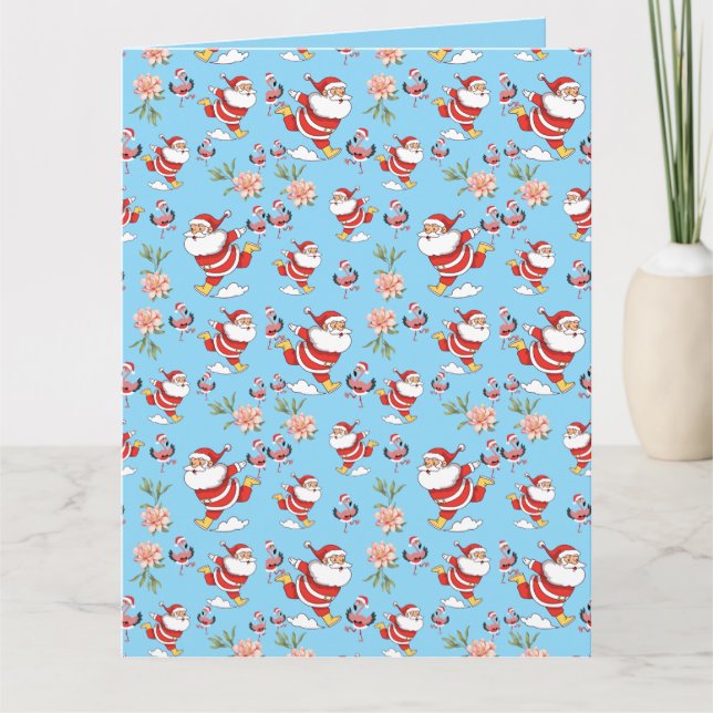 Tropical Flamingo Santa Christmas Pattern Card (Front)
