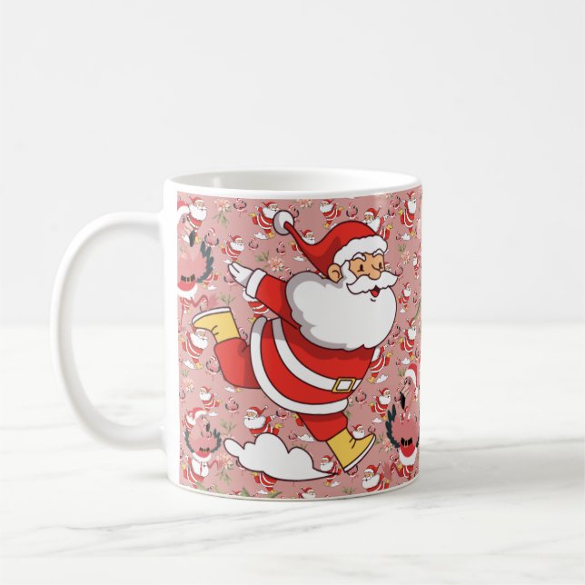 Tropical Flamingo Santa Christmas Pattern Coffee Mug (Left)
