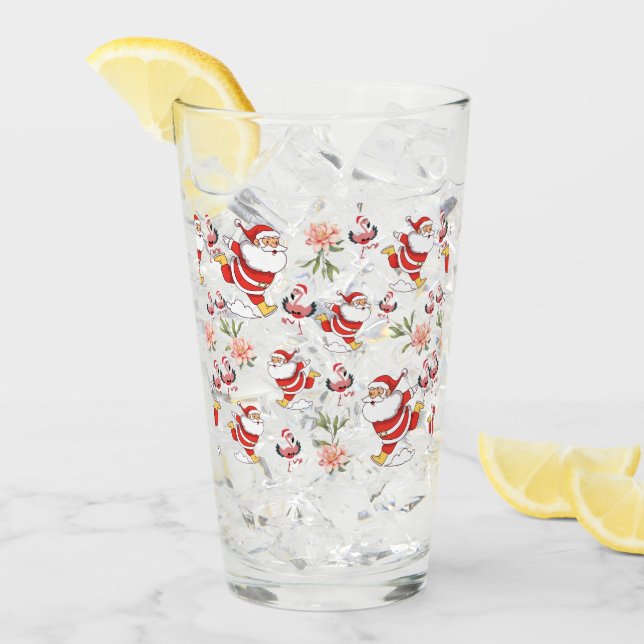 Tropical Flamingo Santa Christmas Pattern Glass (Front Ice)