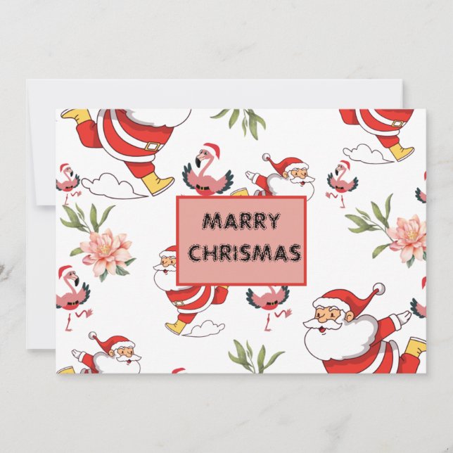 Tropical Flamingo Santa Christmas Pattern Holiday Card (Front)