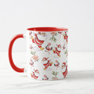 Tropical Flamingo Santa Christmas Pattern Mug