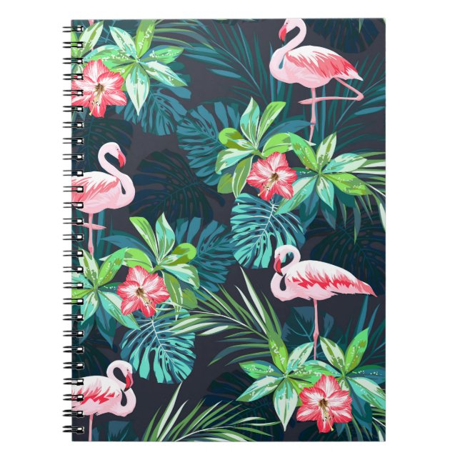Tropical Flamingo: Summer Flowers Pattern Notebook (Front)