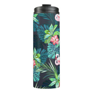 Tropical Flamingo: Summer Flowers Pattern Thermal Tumbler