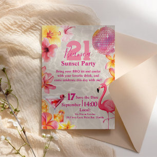 Tropical Flamingo Sunset Party Birthday Cocktail Invitation