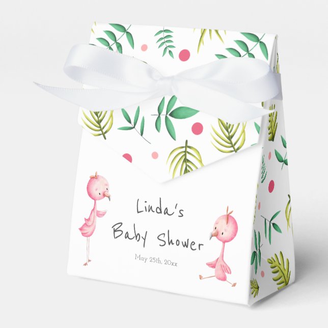 Tropical Flamingo Twins Baby Shower Personalized Favor Box (Front Side)