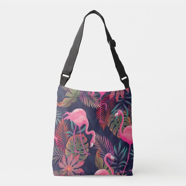 Tropical flamingo: vintage palm pattern. crossbody bag (Front)
