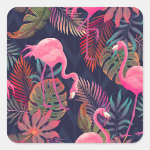 Tropical flamingo: vintage palm pattern. square sticker