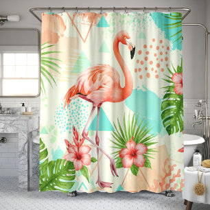 Tropical Flamingo Watercolor & Geometric Pattern