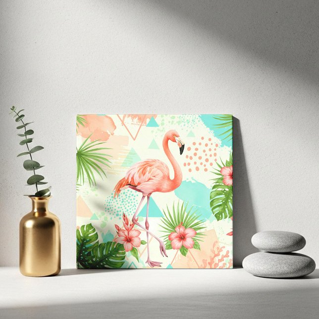 Tropical Flamingo Watercolor & Geometric Pattern Tile (Creator Uploaded)