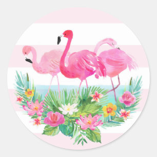 Tropical Flamingo Watercolor Pink Favour Sticker