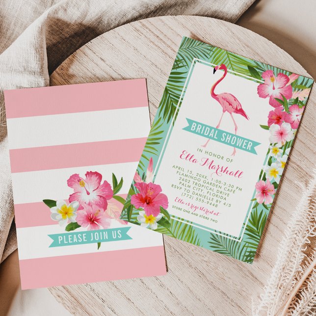 Tropical Flamingo Wedding Bridal Shower Invitation (Creator Uploaded)