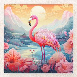 Tropical Flamingo with Flowers-76280 Glass Coaster
