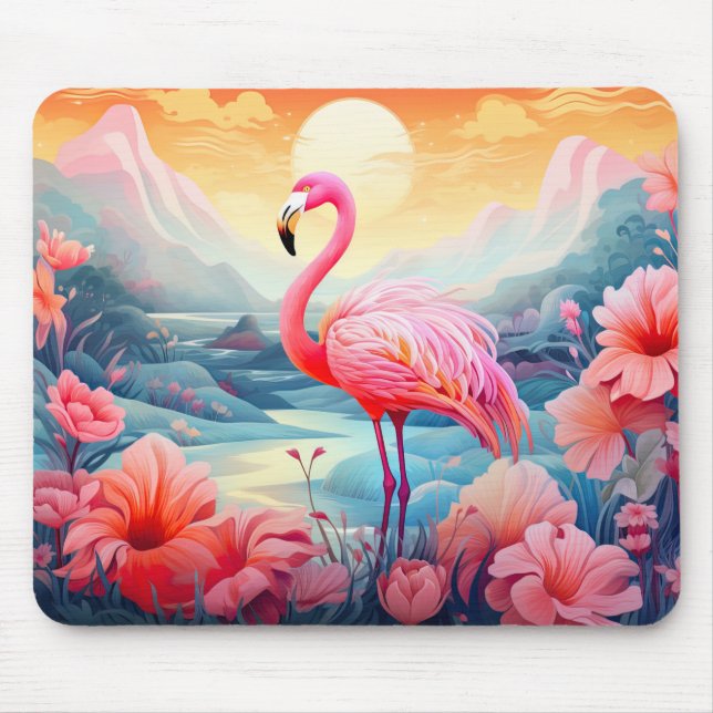 Tropical Flamingo with Flowers Mouse Pad (Front)