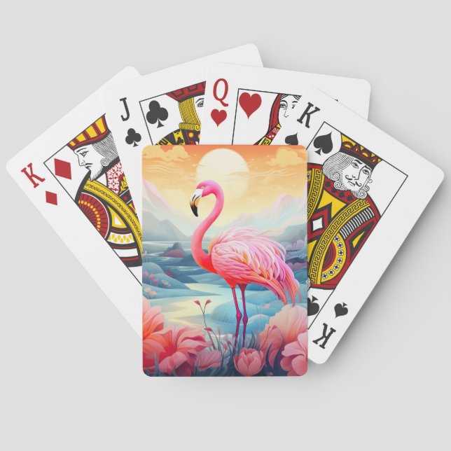 Tropical Flamingo with Flowers Playing Cards (Back)