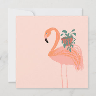 Tropical Flamingo with Potted Plant Hand Drawn    