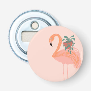 Tropical Flamingo with Potted Plant Hand Drawn    Bottle Opener