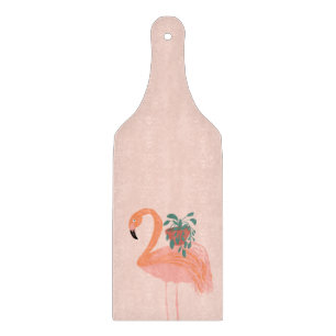 Tropical Flamingo with Potted Plant Hand Drawn Cutting Board