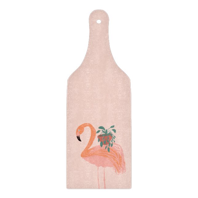 Tropical Flamingo with Potted Plant Hand Drawn    Cutting Board (Front)